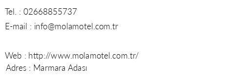 Mola Butik Hotel telefon numaralar, faks, e-mail, posta adresi ve iletiim bilgileri